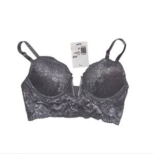 corset bra lace floral grey blue silver